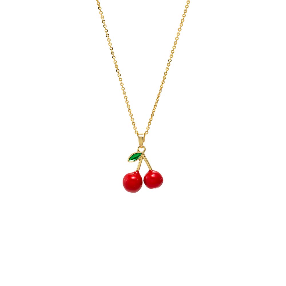 Red Red & Green Enamel Cherry Charm Necklace - Adina Eden's Jewels