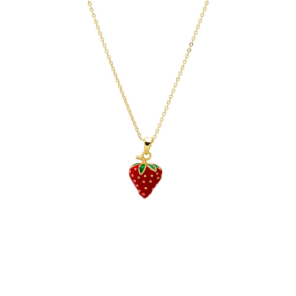 Gold Colored Enamel Strawberry Pendant Necklace - Adina Eden's Jewels