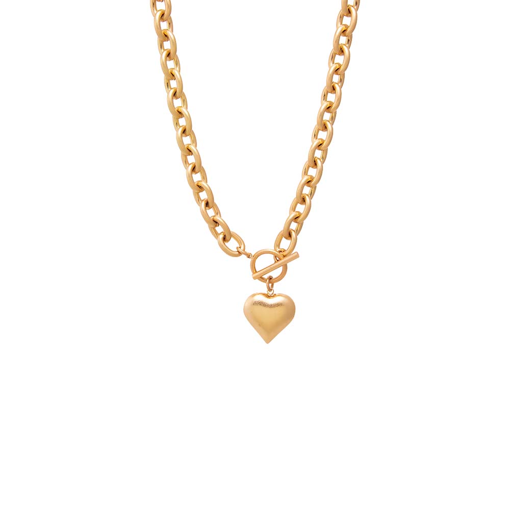 Gold Chunky Heart Toggle Necklace - Adina Eden's Jewels