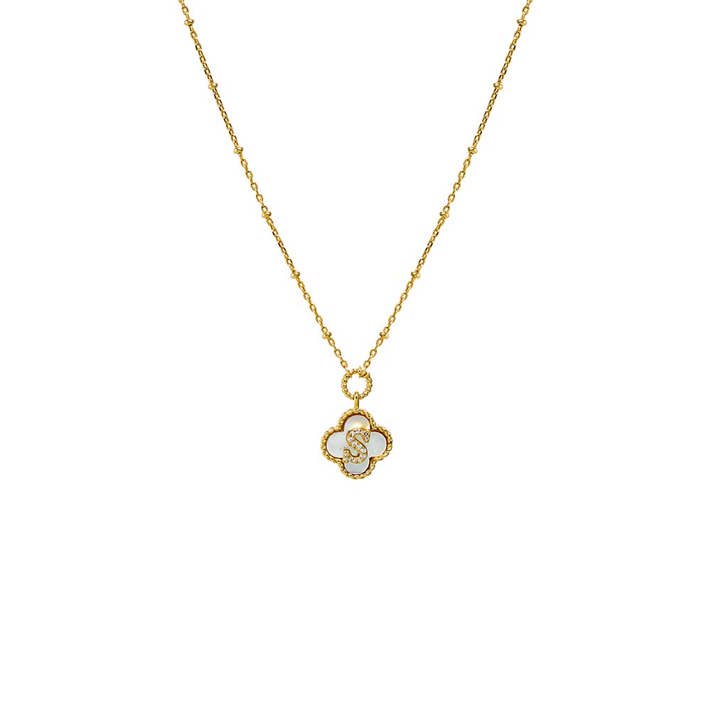 Gold / A Pave Initial Four Leaf Clover Stone Necklace - Adina Eden's Jewels