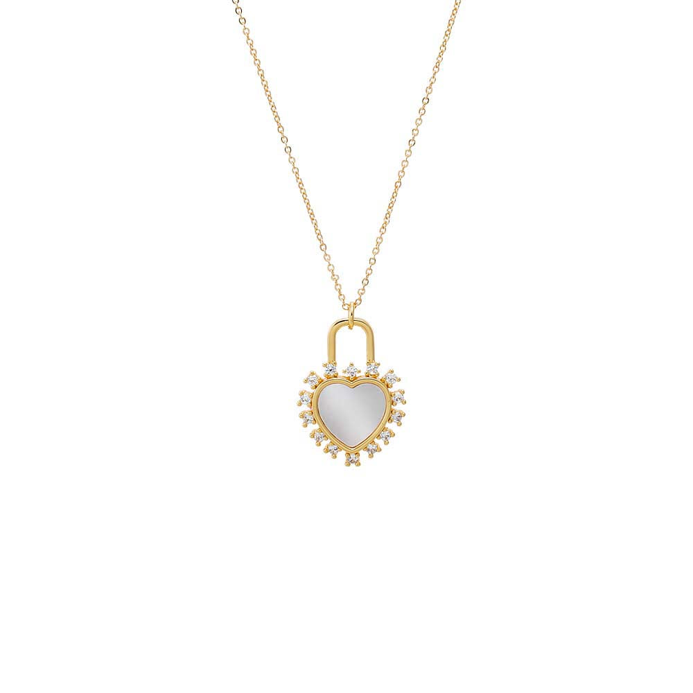 Gold CZ Rimmed Heart Toggle Pendant Necklace - Adina Eden's Jewels