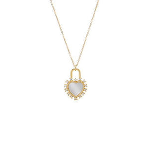 Gold CZ Rimmed Heart Toggle Pendant Necklace - Adina Eden's Jewels
