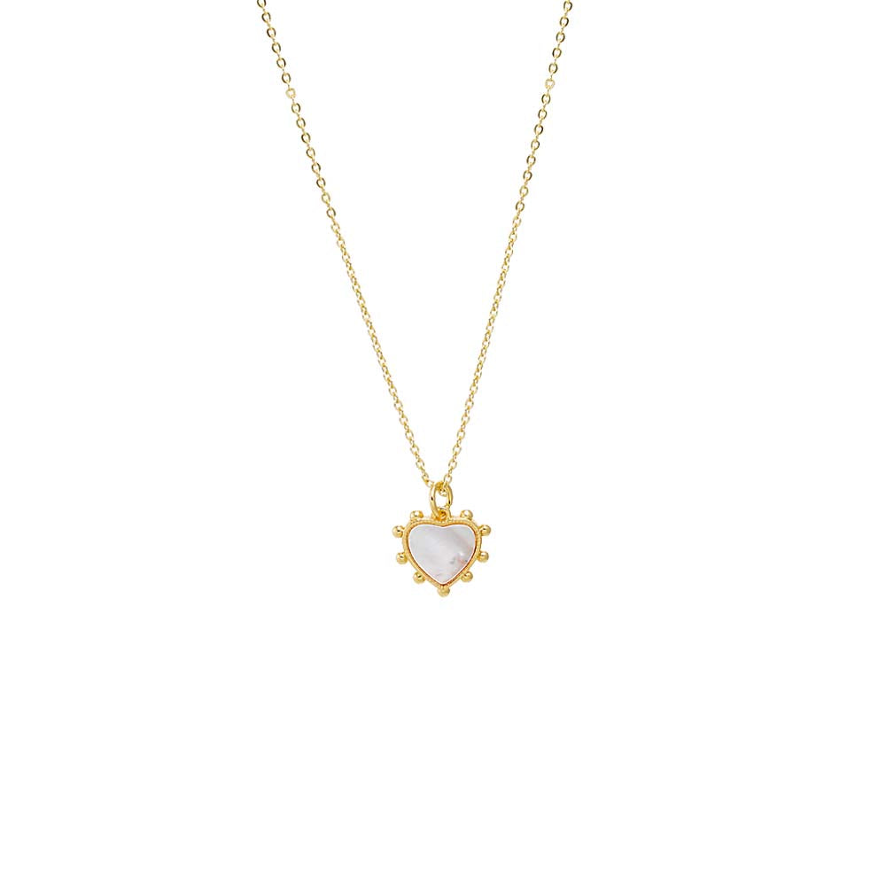 Gold Ball Rimmed Heart MOP Pendant Necklace - Adina Eden's Jewels