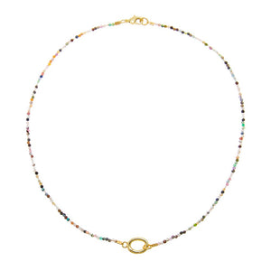 Multi-Color / 2MM Multicolored Natural Stone Beaded Chain Clicker Necklace - Adina Eden's Jewels