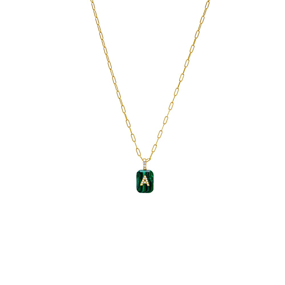 Malachite / A Pave Initial X Malachite Dog Tag Necklace - Adina Eden's Jewels