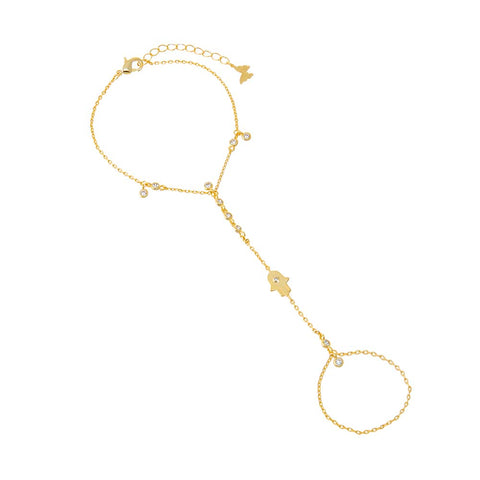 CZ Hamsa Bezel Hand Chain Bracelet – Adina Eden