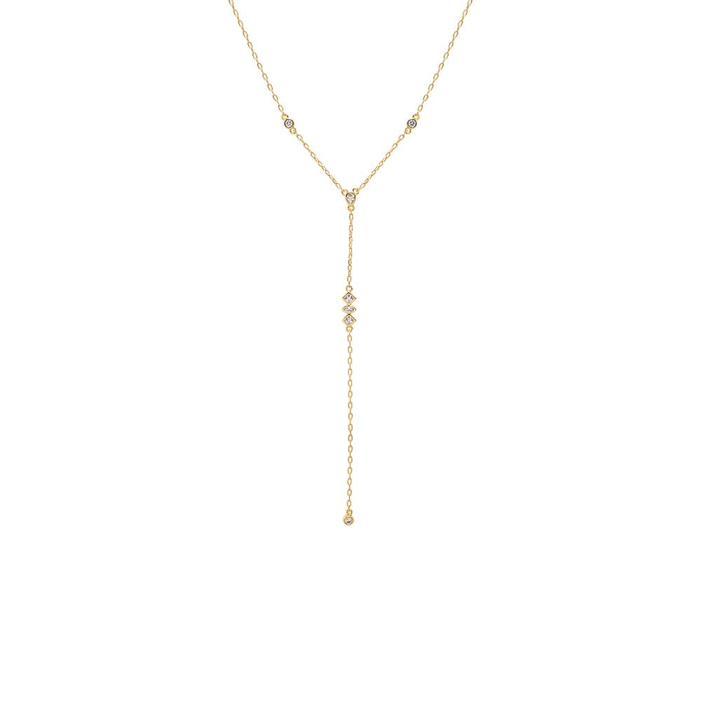 Gold Multi CZ Station Lariat Necklace - Adina Eden's Jewels