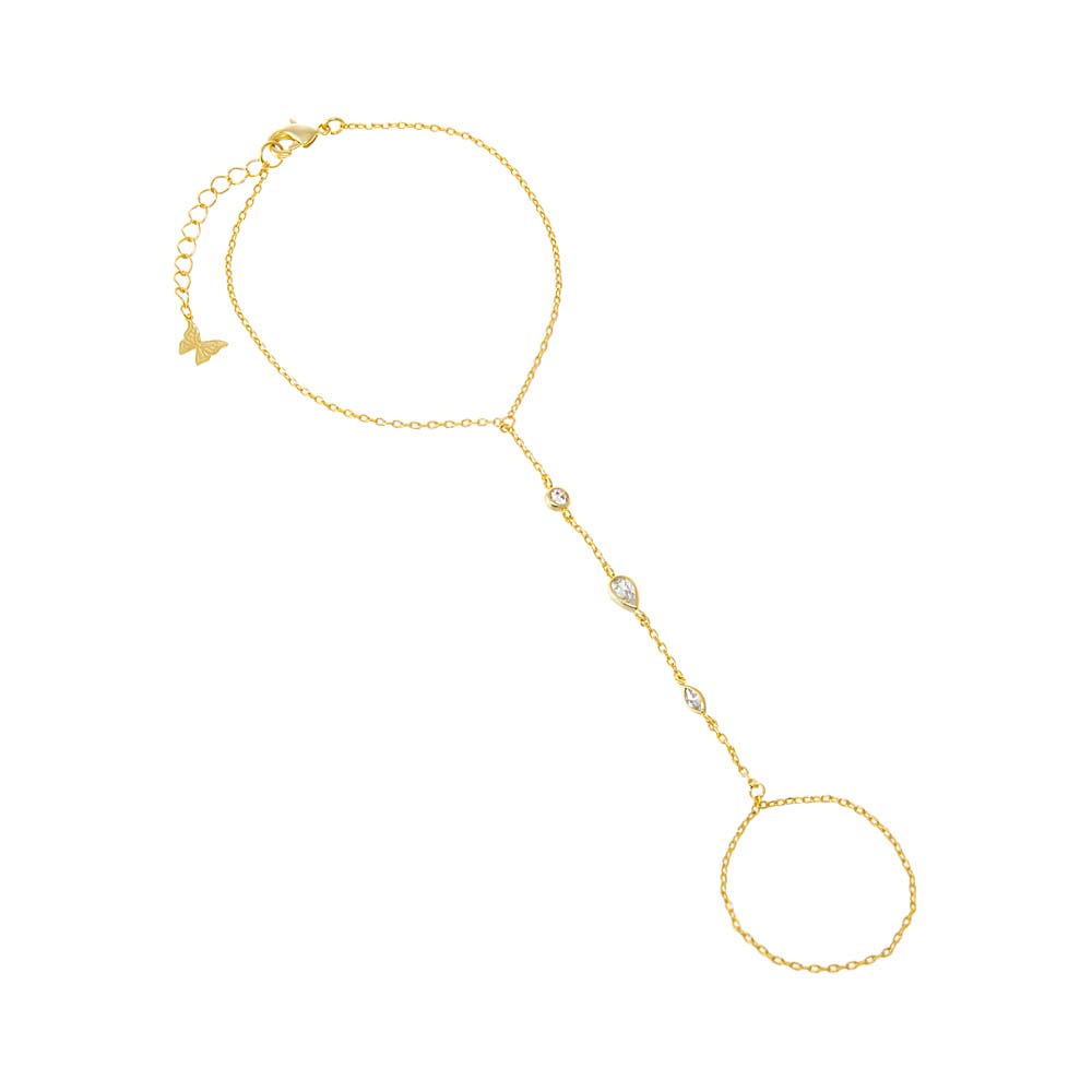 Gold CZ Bezel Multi Shape Hand Chain Bracelet - Adina Eden's Jewels