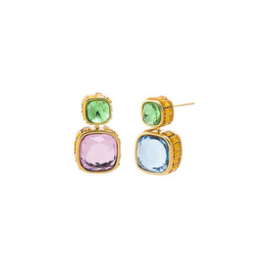 Multi-Color Multi Colored Square Stone Stud Earring - Adina Eden's Jewels