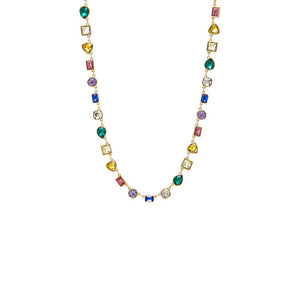 Multi-Color Rainbow Multi Shape Bezel Tennis Necklace - Adina Eden's Jewels