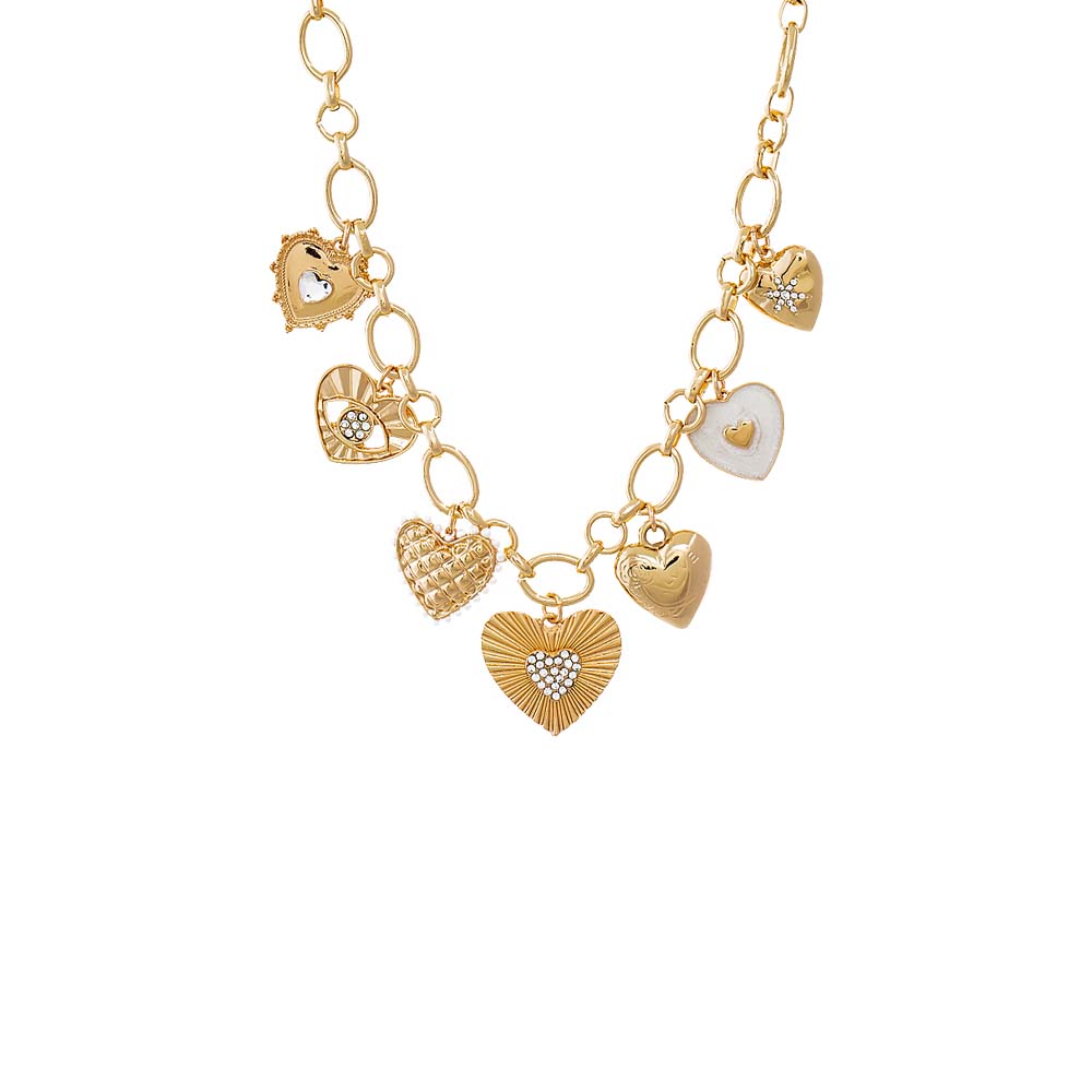 Gold Heart Medley Charm Necklace - Adina Eden's Jewels