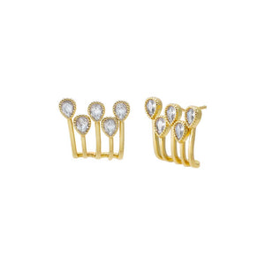 Gold Multi Bezel Teardrop Cage Stud Earring - Adina Eden's Jewels