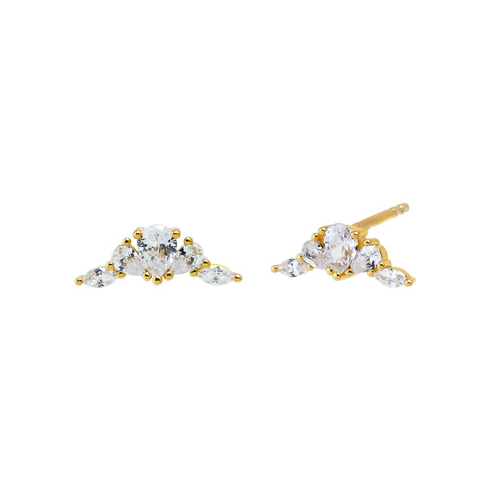 Gold CZ Elongated Cluster Stud Earring - Adina Eden's Jewels