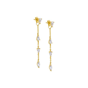 Gold Multi CZ Teardrop Drop Chain Stud Earring - Adina Eden's Jewels
