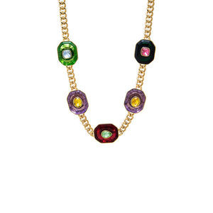 Multi-Color Fancy Colored Octagon Cuban Link Necklace - Adina Eden's Jewels