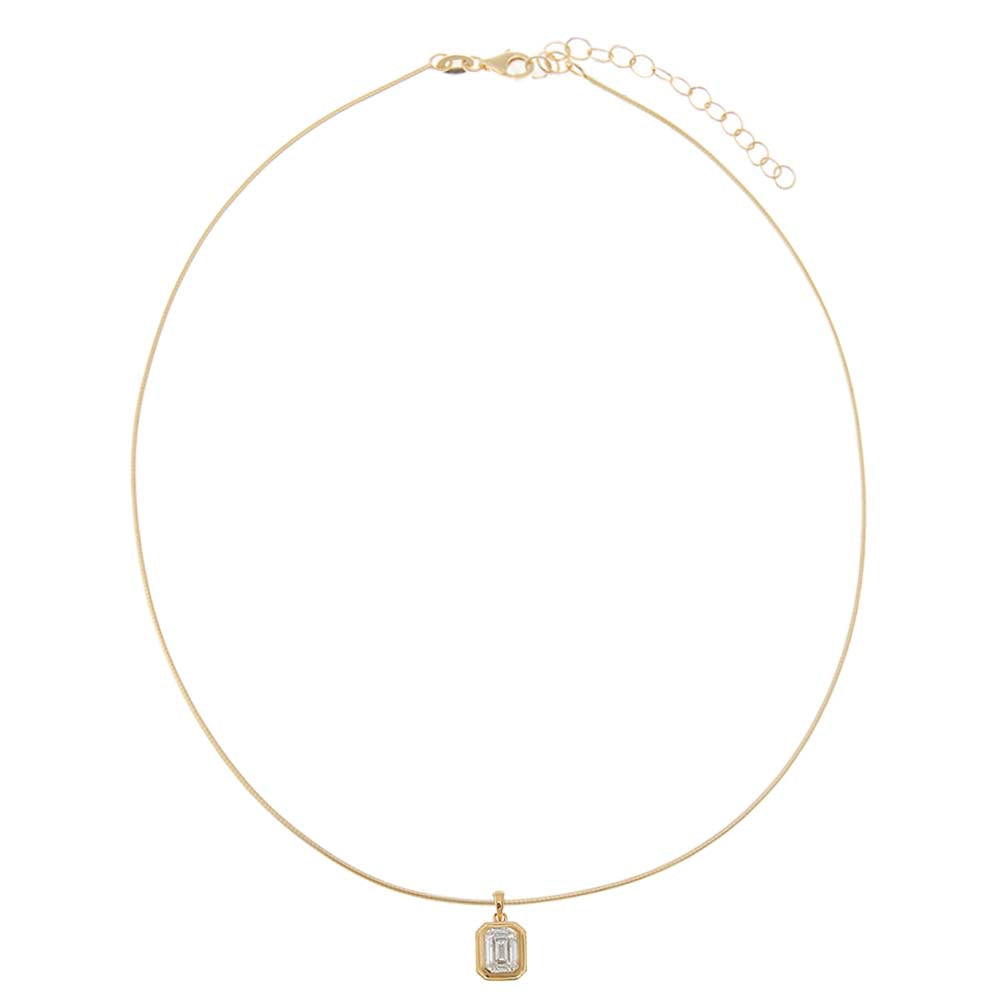 Lab Grown Diamond Emerald Bezel Omega Chain Necklace 14K