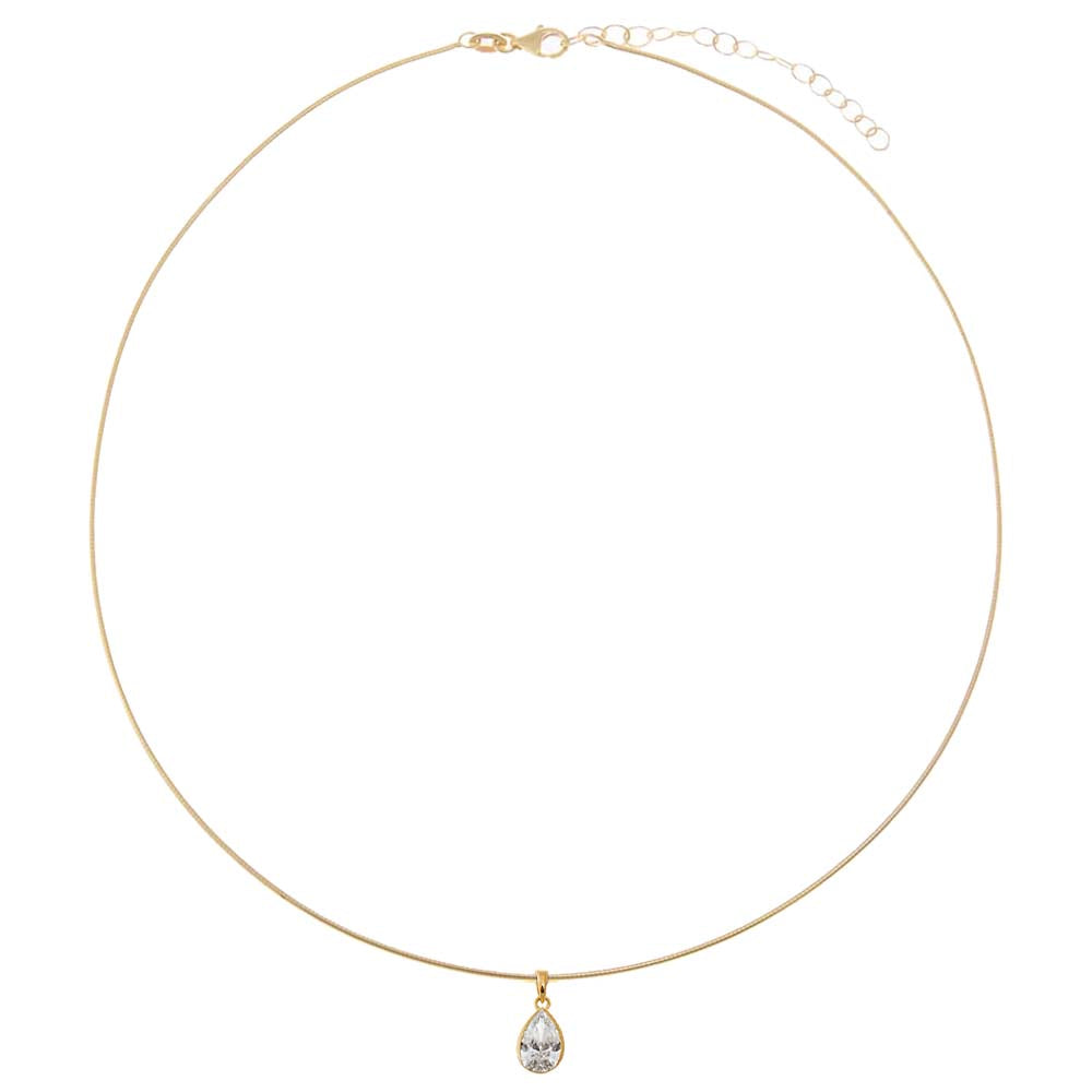 Lab Grown Diamond Pear Bezel Omega Chain Necklace 14K