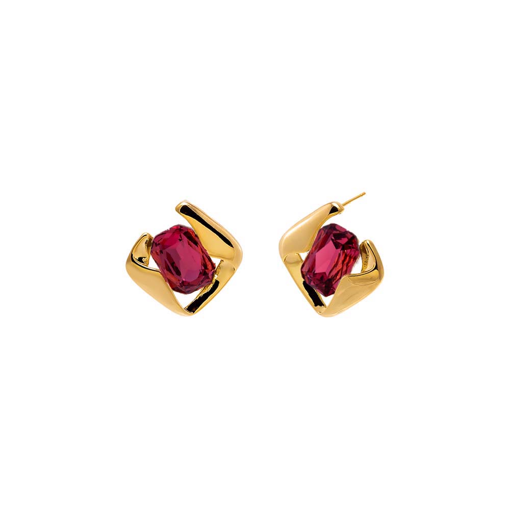 Red Colored Diamond Cut Stud Earrings - Adina Eden's Jewels