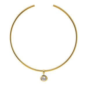 Colored CZ Oval Bezel/ Solid Tube Open Collar Pendant Necklace