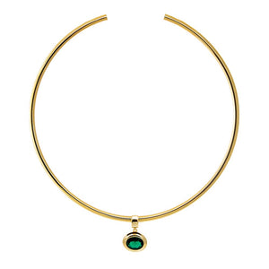 Colored CZ Oval Bezel/ Solid Tube Open Collar Pendant Necklace