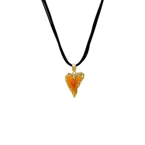 Orange Amber Heart Curved Rope Necklace - Adina Eden's Jewels