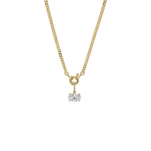 Gold Colored CZ Oval Charm Cuban Toggle Necklace - Adina Eden's Jewels