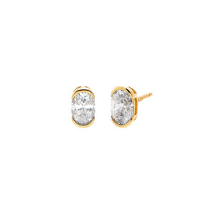 Gold Moissanite Oval Half Way Bezel Stud Earring - Adina Eden's Jewels