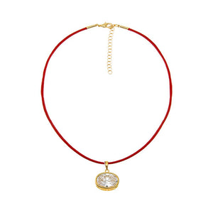 CZ Oval Bezel Charm & Rope Chain Choker Necklace