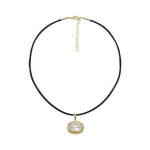CZ Oval Bezel Charm & Rope Chain Choker Necklace