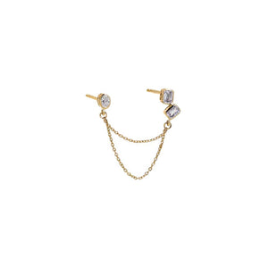 Lab Grown Diamond Emerald/Oval Cut Chain Drop Stud Earring 14K