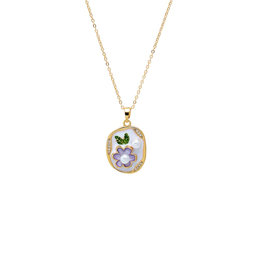 Pearl White Mini Flower Pearl Tag Charm Necklace - Adina Eden's Jewels