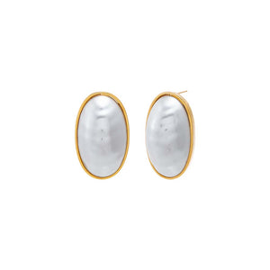 Gold Oval Faux Pearl Stud Earring - Adina Eden's Jewels