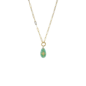 Jade Green / 16IN CZ Starburst Teardrop Natural Stone Pendant & Clicker Toggle Necklace - Adina Eden's Jewels