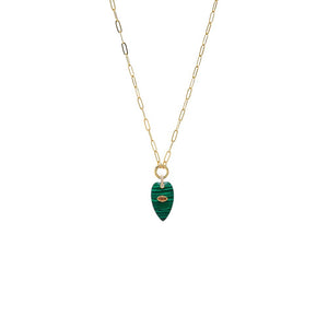 Malachite / 16IN Evil Eye Elongated Heart Natural Stone & Clicker Toggle Necklace - Adina Eden's Jewels