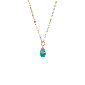 Turquoise / 16IN CZ Starburst Teardrop Natural Stone Pendant & Clicker Toggle Necklace - Adina Eden's Jewels