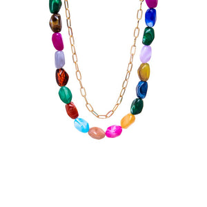 Multi-Color Gold Chain & Multicolor Bead Necklace - Adina Eden's Jewels