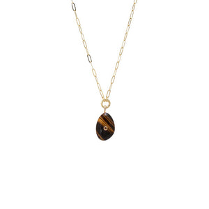 Tiger Eye / 16IN Colored CZ Bezel Natural Stone & Clicker Toggle Necklace - Adina Eden's Jewels