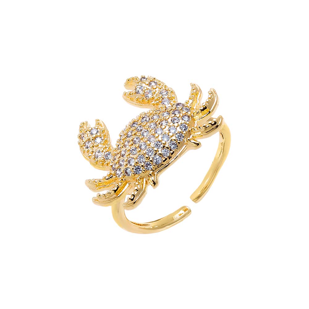 Gold Pave Crab Adjustable Ring - Adina Eden's Jewels