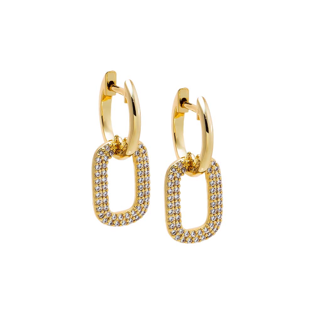 Gold Double CZ Row Link Drop Earring - Adina Eden's Jewels