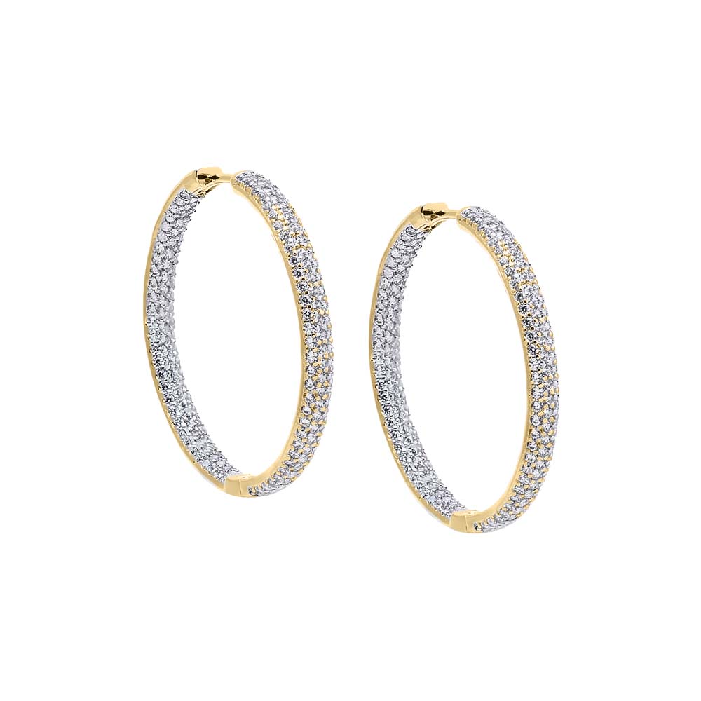 Gold / 35MM CZ Pavé Medium Hoop Earring - Adina Eden's Jewels