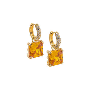 Topaz Yellow Colored Square Dangle Huggie Earring - Adina Eden's Jewels