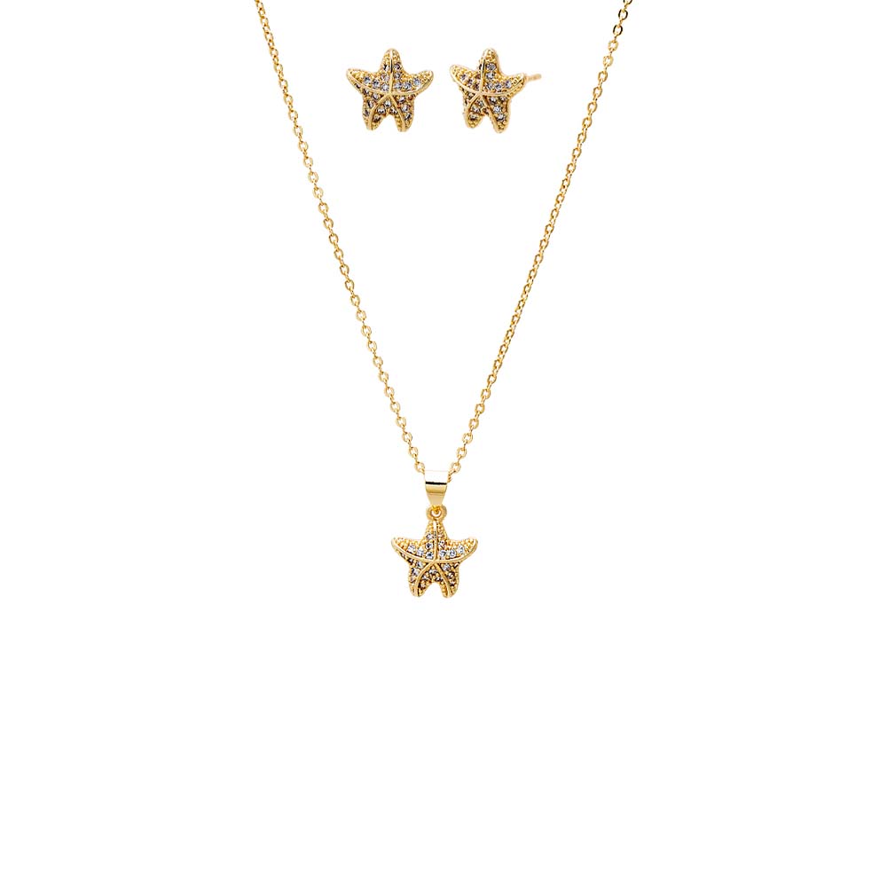 Gold Puffy Star Earring & Necklace Combo Set - Adina Eden's Jewels
