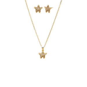 Gold Puffy Star Earring & Necklace Combo Set - Adina Eden's Jewels
