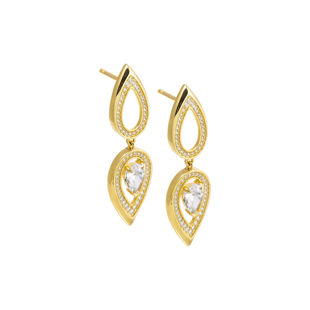Gold Pave Double Teardrop Fancy Drop Stud Earring - Adina Eden's Jewels