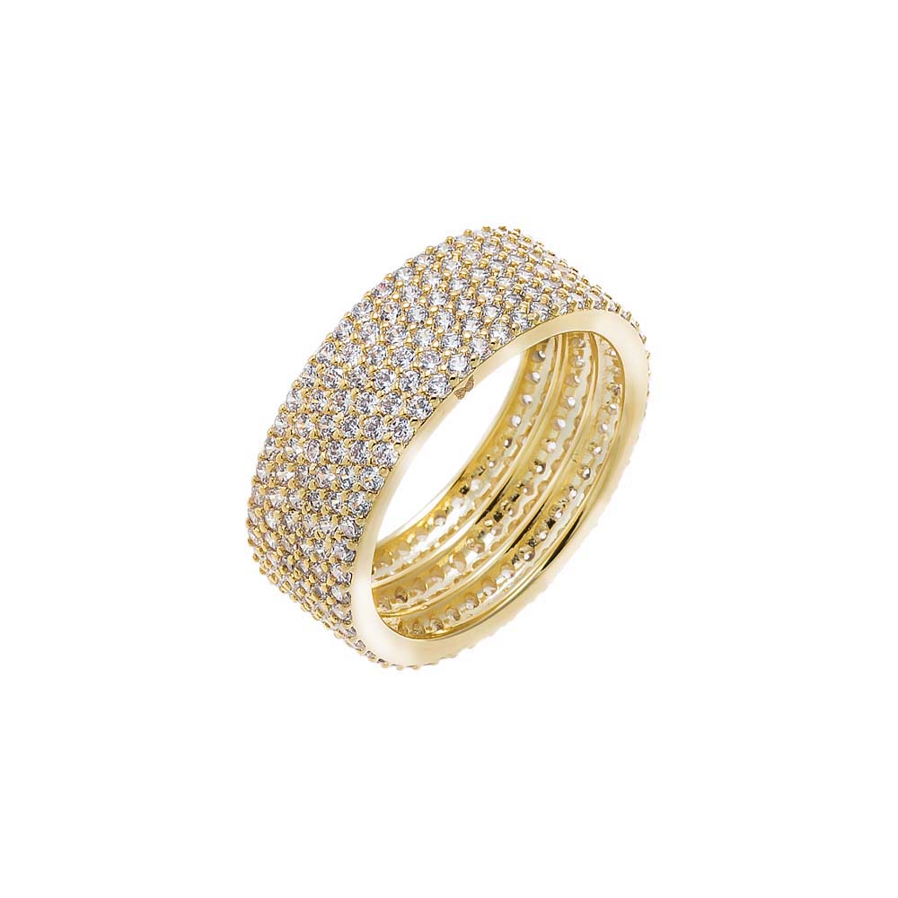 Gold / 6 CZ Pavé Wide Eternity Band Ring - Adina Eden's Jewels