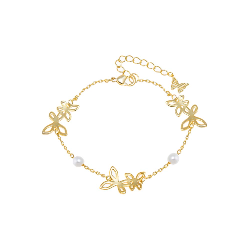 Gold Butterlfies & Pearls Charm Bracelet - Adina Eden's Jewels