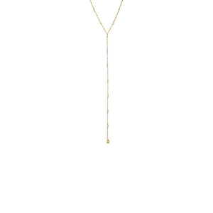 CZ Teardrop Bezel Pearl Lariat Necklace