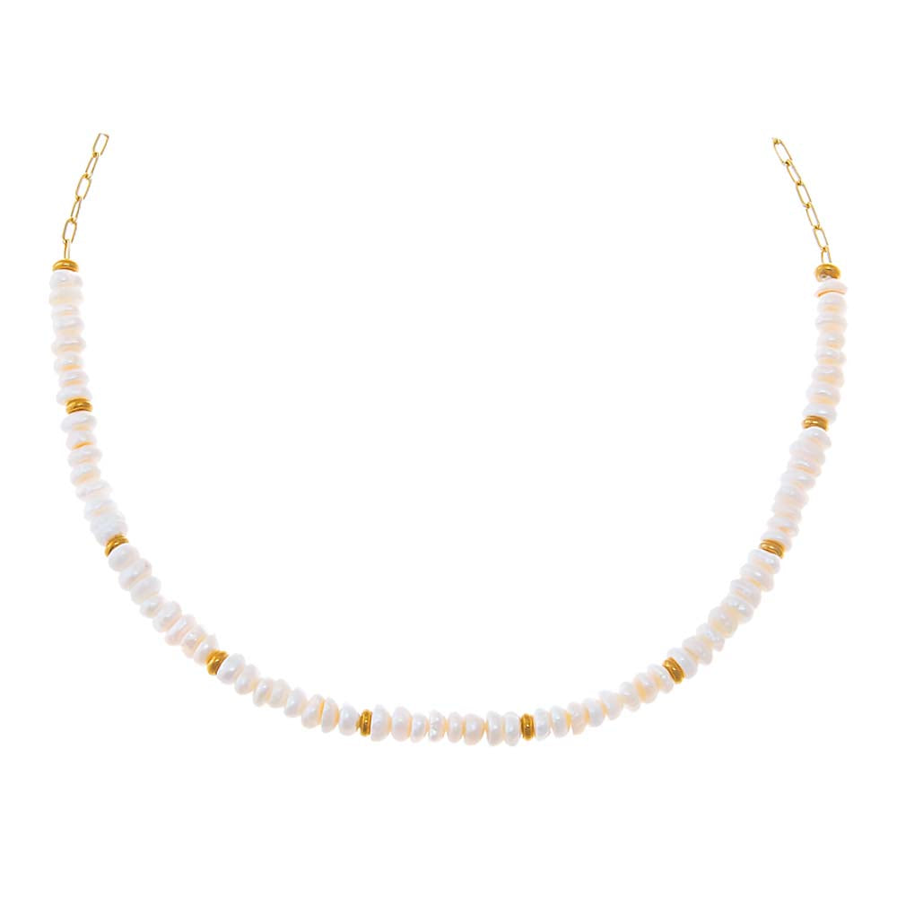 Pearl White Gold Bead Freshwater Pearl Necklace - Adina Eden's Jewels