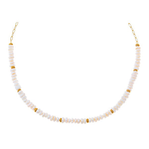 Pearl White Gold Bead Freshwater Pearl Necklace - Adina Eden's Jewels