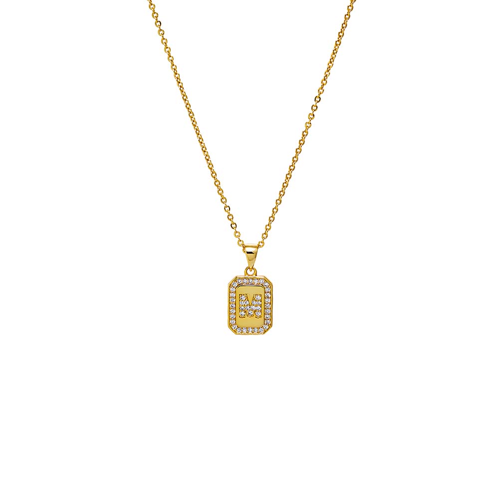 Gold / A Pave Initial Dog Tag Pendant Necklace - Adina Eden's Jewels